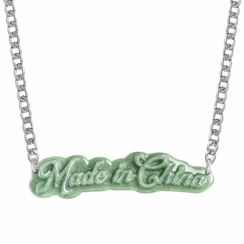 Pendentif Original en Jade naturel de qualité A, personnage chinois et anglais, chaîne cubaine en ac