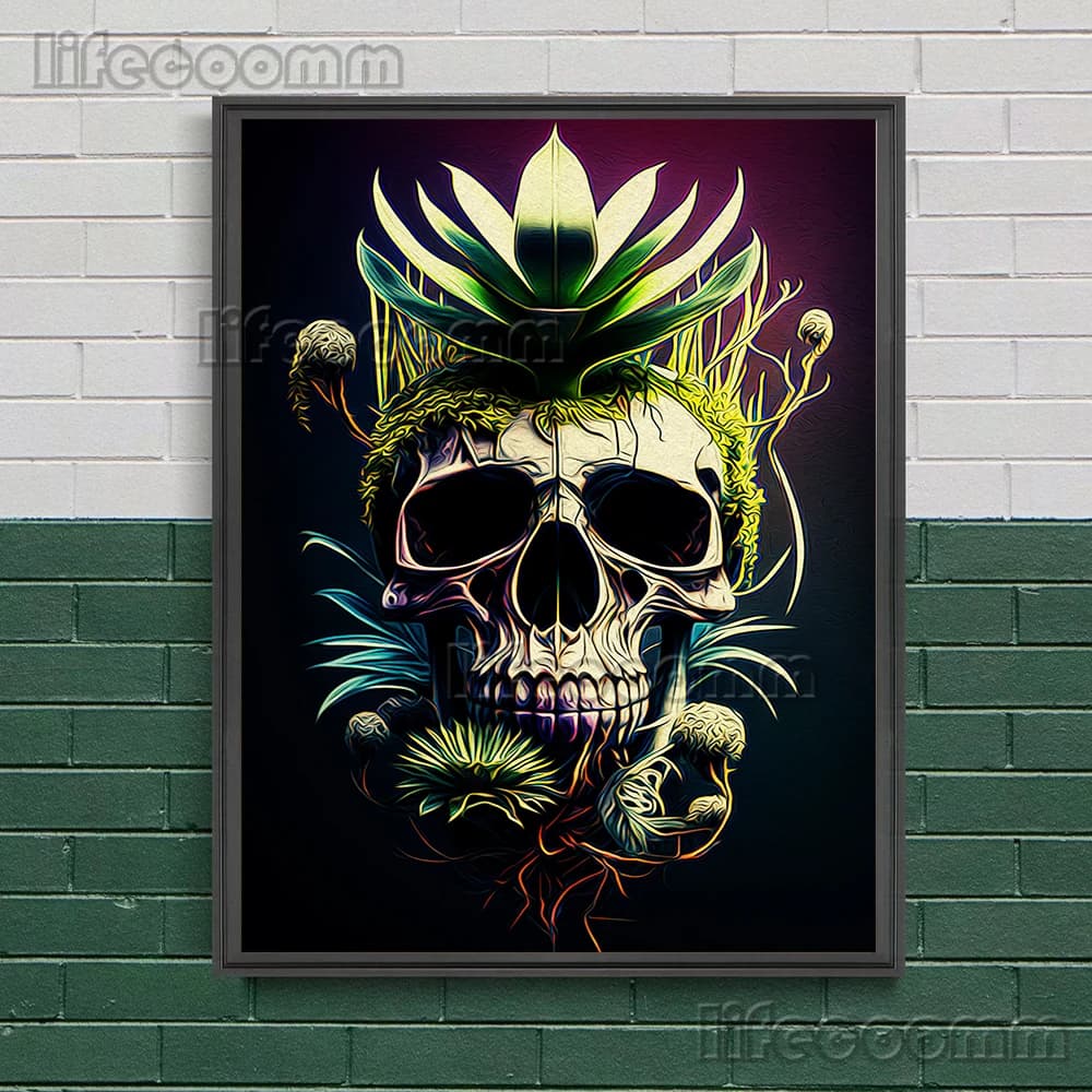 Creepy Skull Art Poster And Print Skull Head,Snake And Holy Sword Vintage Wall Art Canvas Painting F