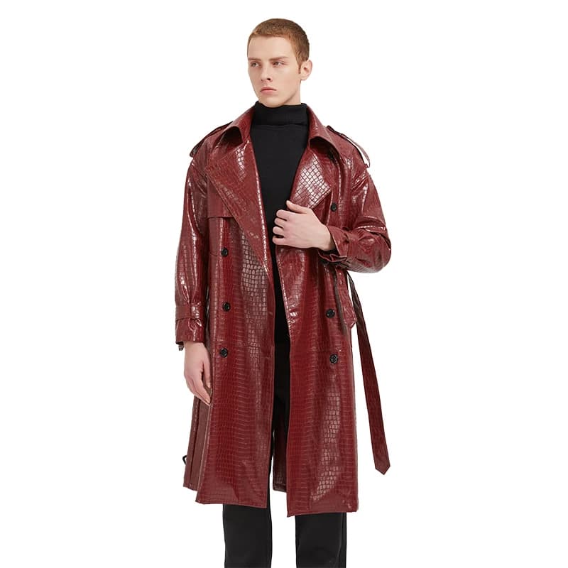 Nerazzurri-Manteau en Cuir PU Imprimé Crocodile pour Homme, Long et Cool, Élégant, Chic, Brcorporell