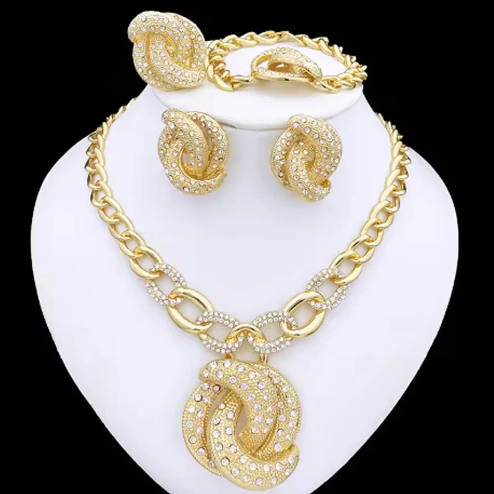 Ensemble de bijoux de luxe plaqué or 18 carats pour femmes, collier, boucles d'oreilles, bague, brac