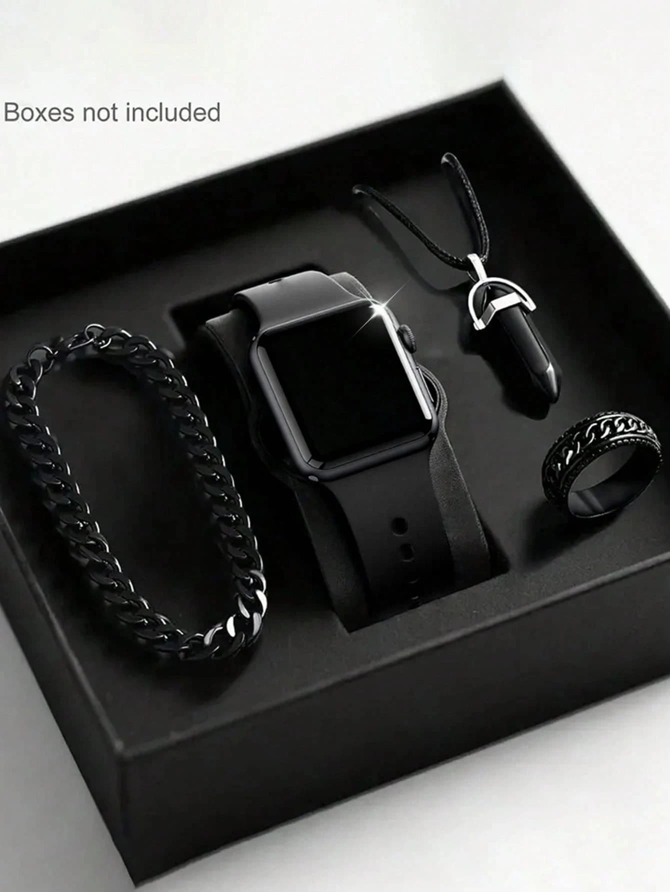 Montre carrée LED pour hommes et ensemble de bijoux, cadeau d'anniversaire, boîte de montre intellig