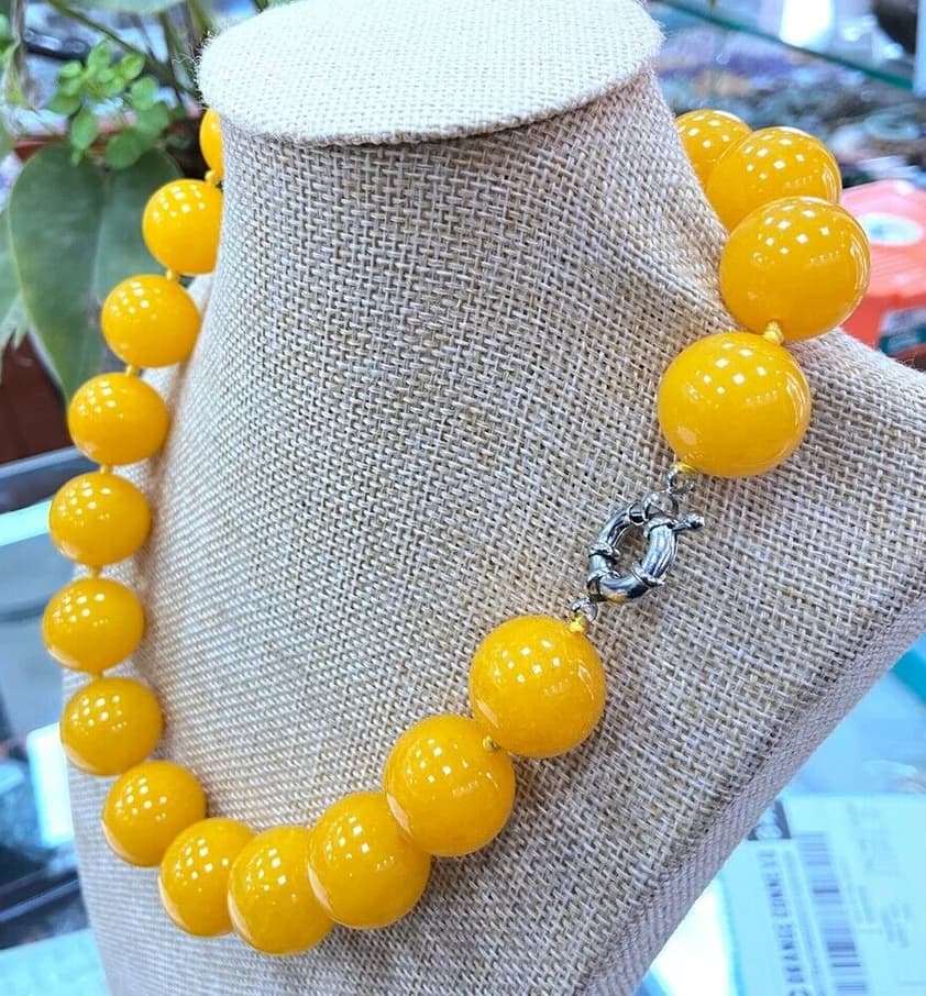 Nouveau collier de bijoux énorme 20mm naturel jaune Jade pierres précieuses perles nouées collier 18