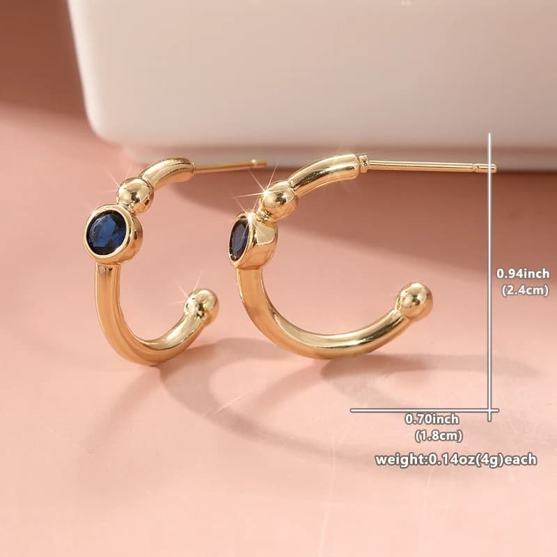 Boucles d'oreilles rondes Vintage couleur or incrustées de pierre bleue pour femmes, bijoux classiqu