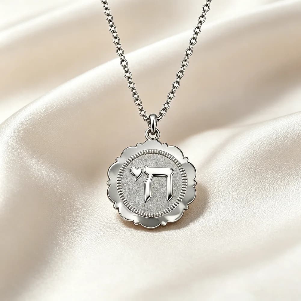 Collier Pendentif Symbole de Vie Chai Hébreu, Amulette Juive en Acier Inoxydable, Bijou Religieux, C