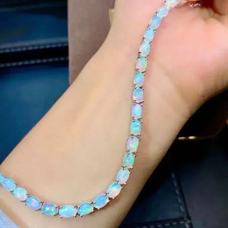 Bracelet Simple en argent Sterling 925, opale naturelle, pierre colorée, bijoux fins de mariage pour