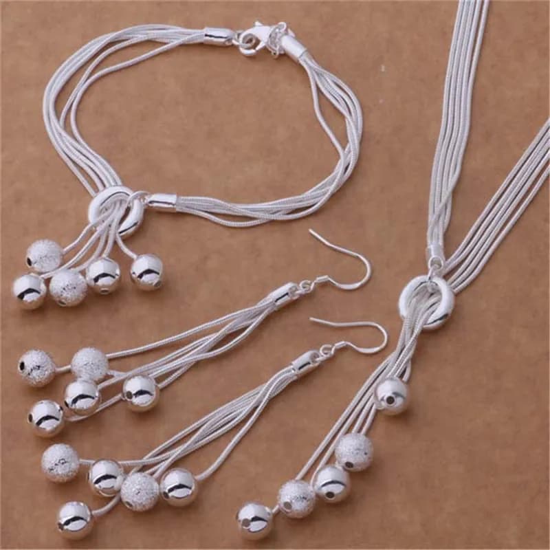 Ensemble de bijoux de créateur en argent sterling 925 avec pampilles et perles, comprenant bracelets