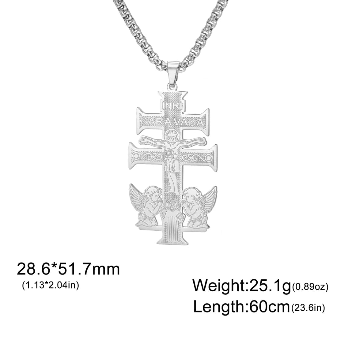 EUEAVAN – collier croix Crucifix caravane catholique, en acier inoxydable, amulette d'ange de jésus 