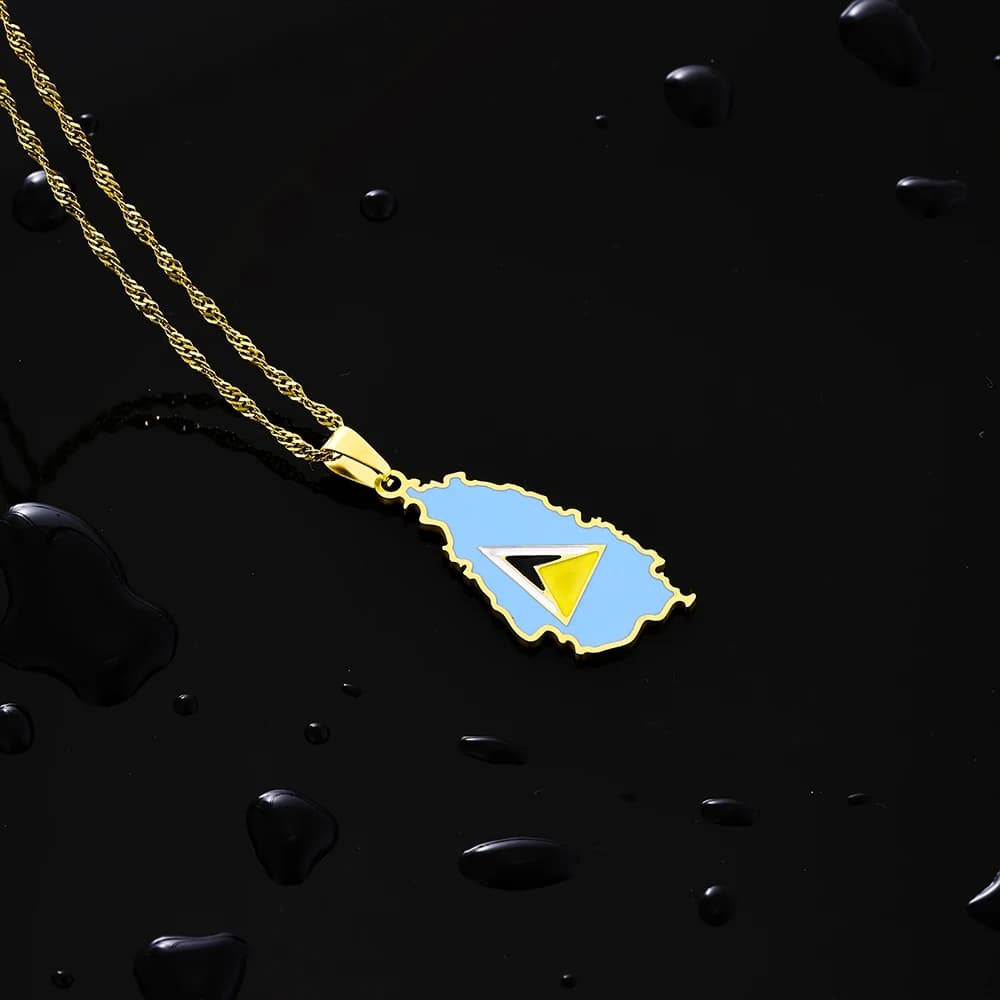 Collier pendentif en acier inoxydable pour hommes et femmes, carte de l'île de Sainte-Lucia, cadeau 