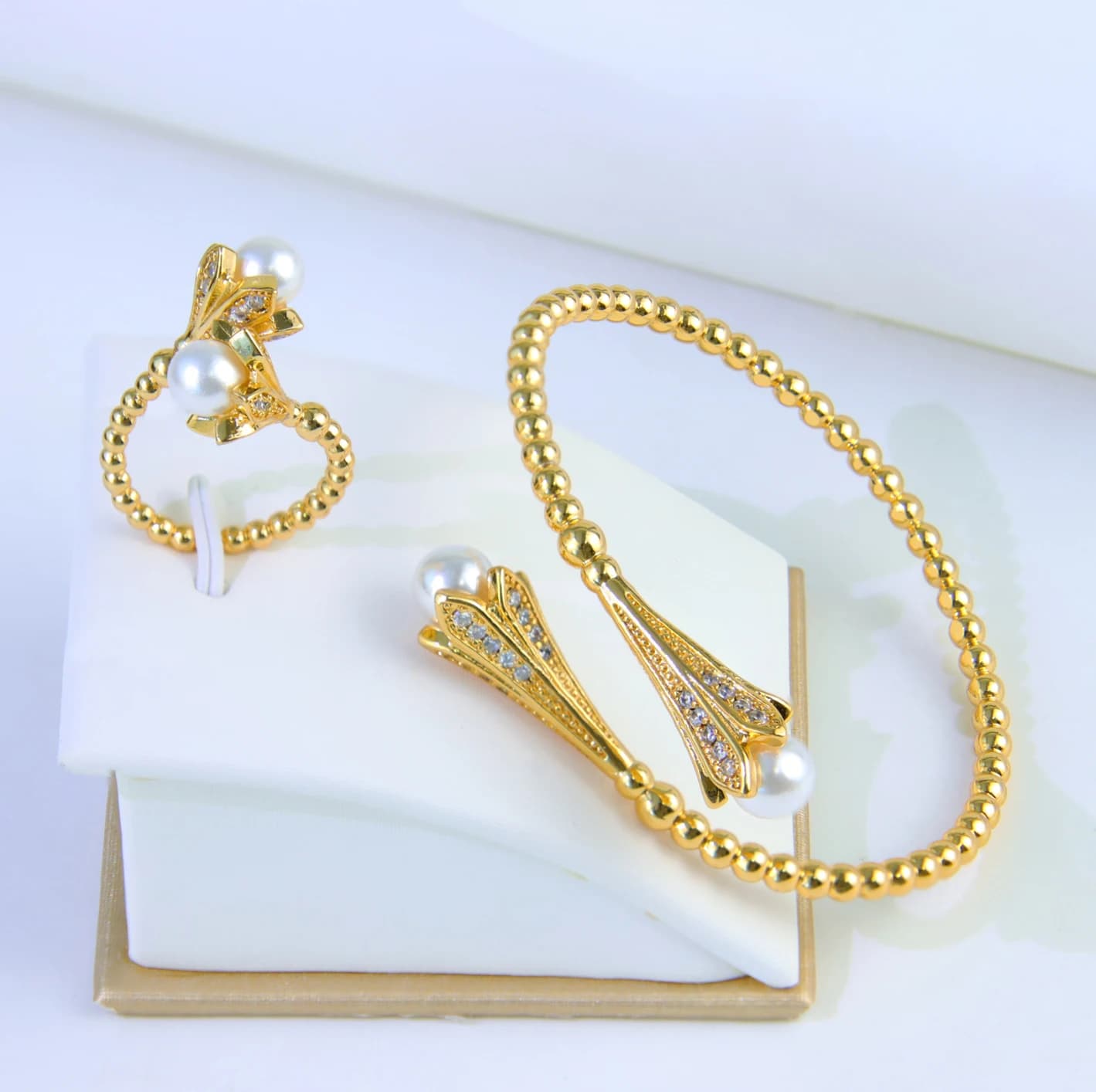 Ensemble de bracelets et matiques en perles plaquées or pour femmes, bijoux de mariage chics, Dubaï,