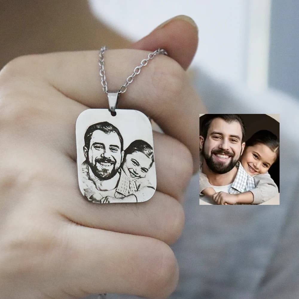 Collier avec pendentif photo gravé sur mesure 10*20mm pour homme et femme, en acier inoxydable, imag