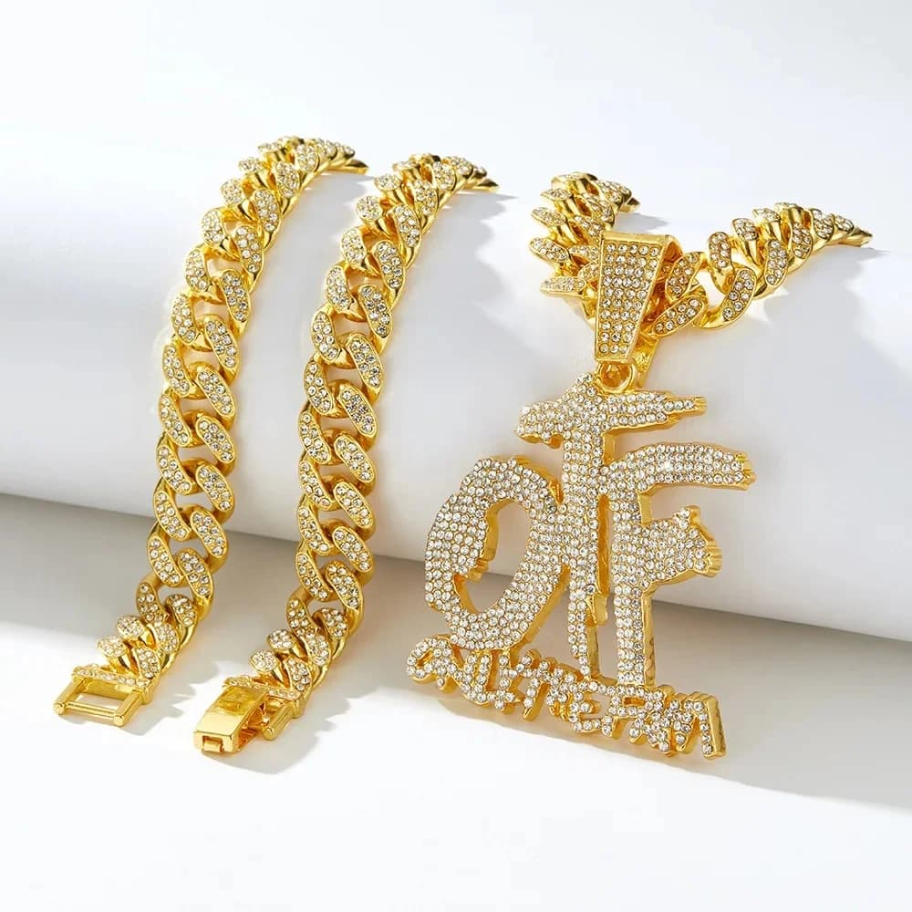 Luxe Hip Hop plein diamant OTF lettre alliage discothèque danse Cool unisexe pendentif collier brill