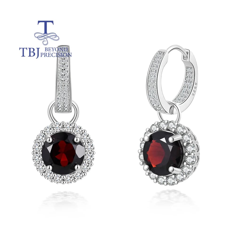 Boucles d'oreilles de luxe en pierre de naissance de janvier, grenat atural, bijoux fins en argent S