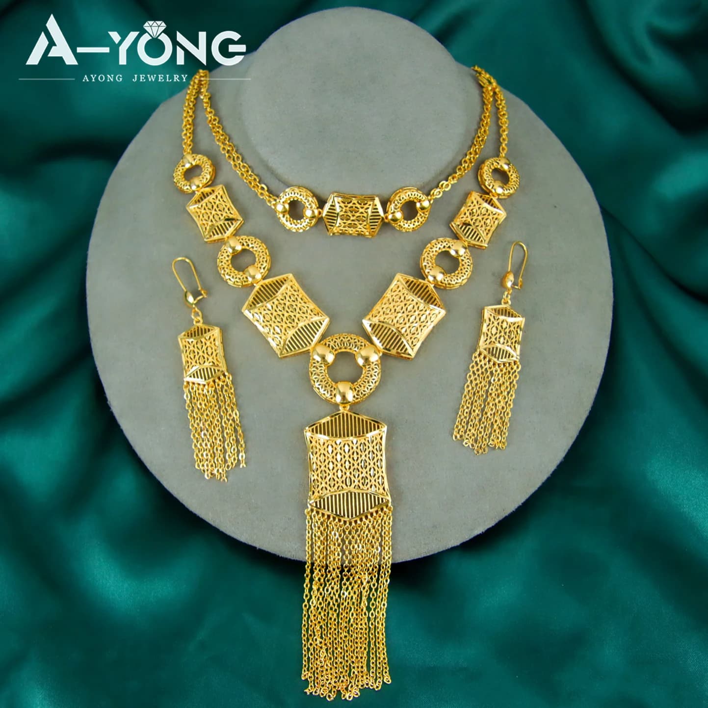 Algérie bijoux de mariage de mariée plaqué or 21 carats gland creux collier de luxe éthiopien Bracel