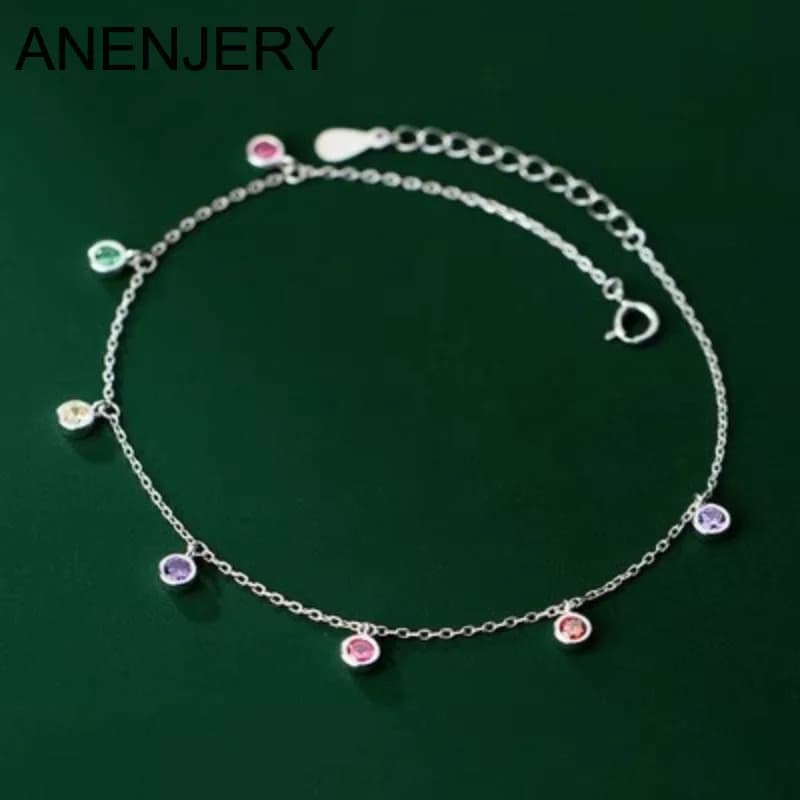 ANENJERY rond délicat Zircon breloque cheville pour femmes Bracelet Simple mode bijoux en gros