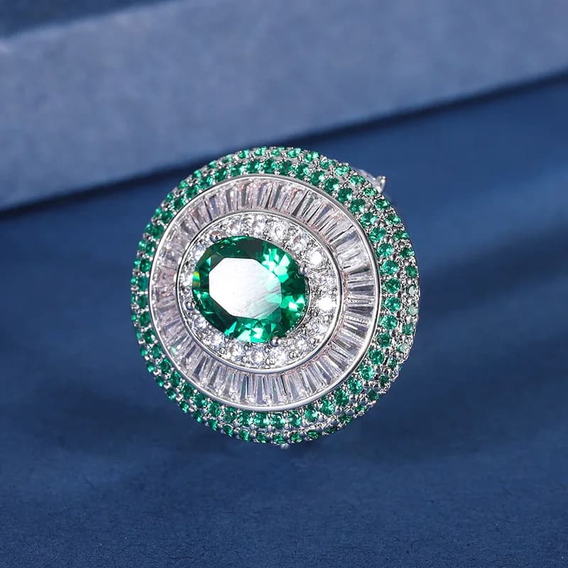 Collier pendentif rond en cristal émeraude vintage, bague réglable, tour de cou, breloques pour bijo