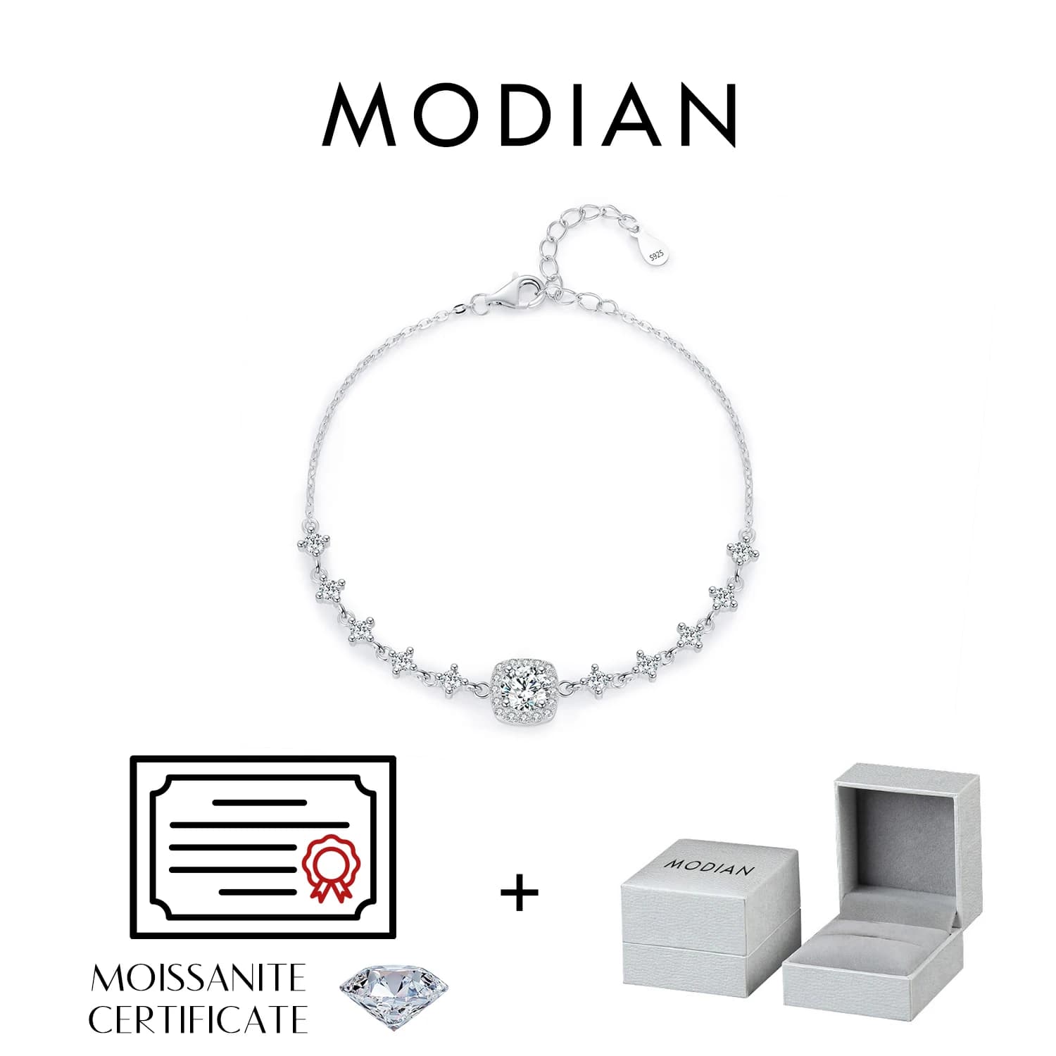 MODIAN 0.8CT D couleur Moissanite Bracelet de luxe 925 en argent Sterling Halo Bracelet pour les fem