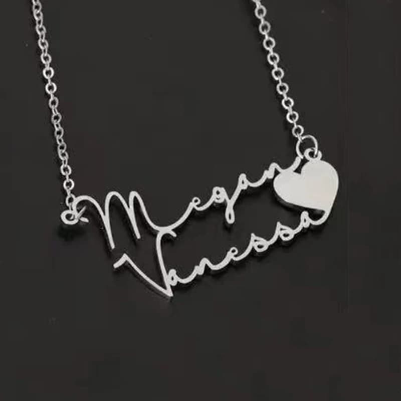 Collier personnalisé à Double nom pour femmes, chaîne de bijoux en acier inoxydable, pendentif cœur 