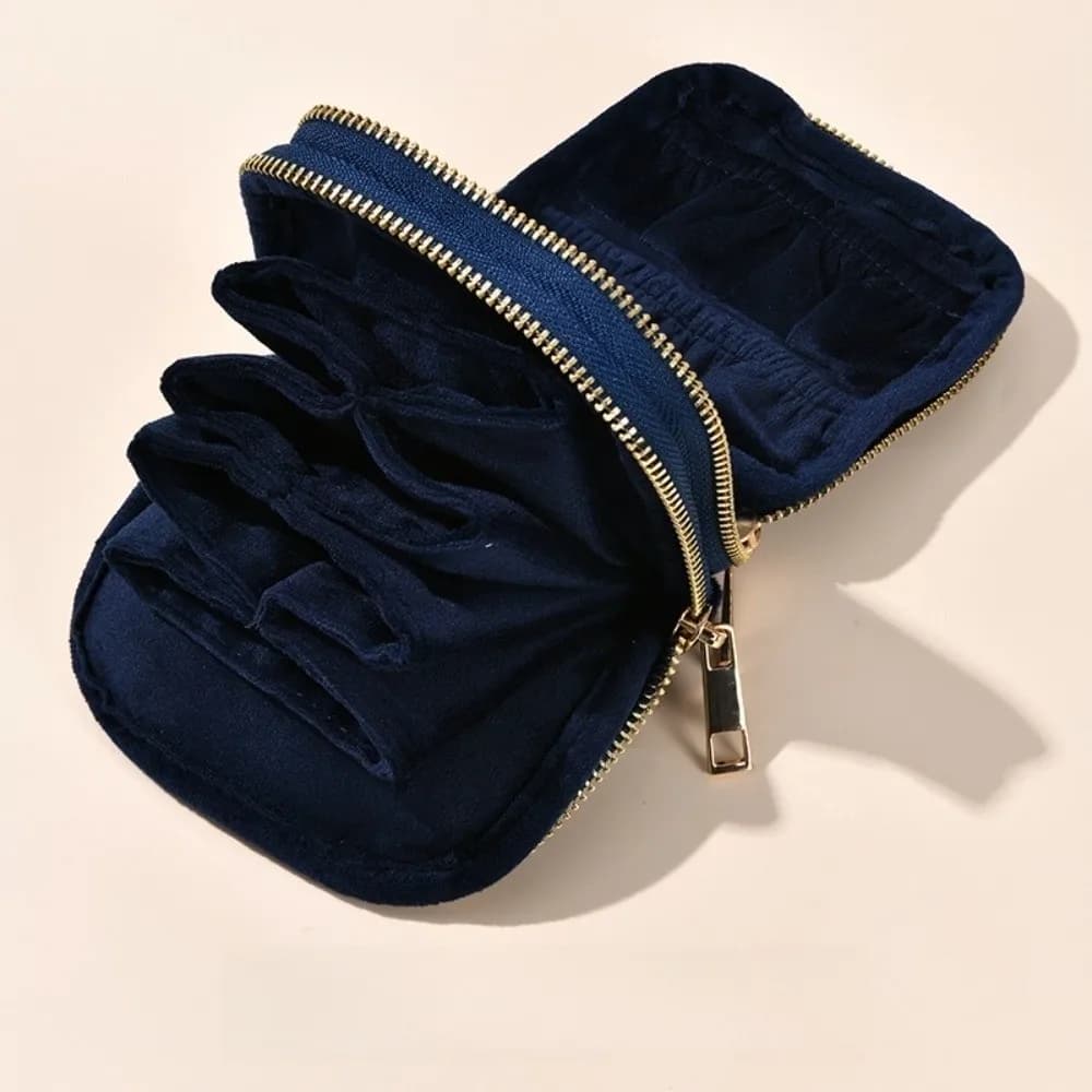 Pochette à bijoux double couche pour voyage, en velours doux, petit organiseur à bijoux avec compart