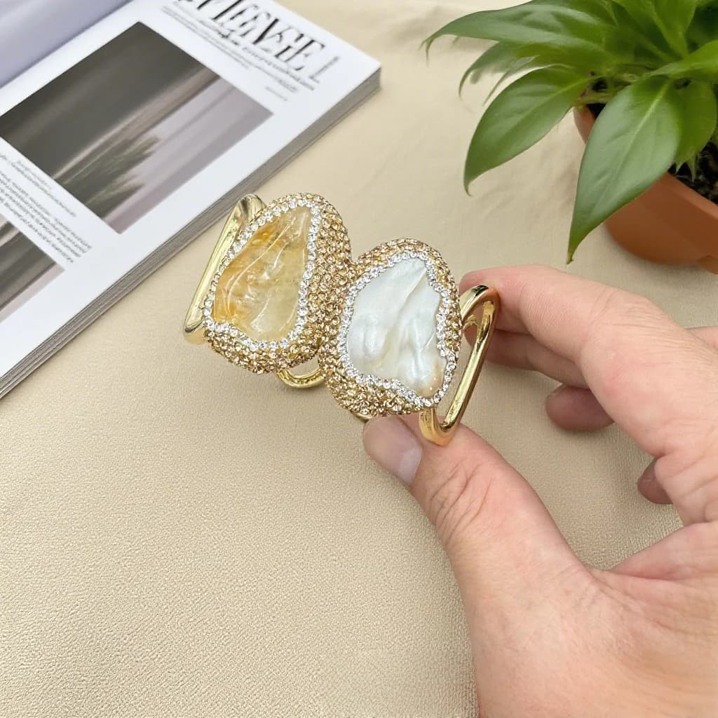 Bracelet de perles d'eau douce baroques naturelles, personnalisé incrusté de cristal de Citrine bleu