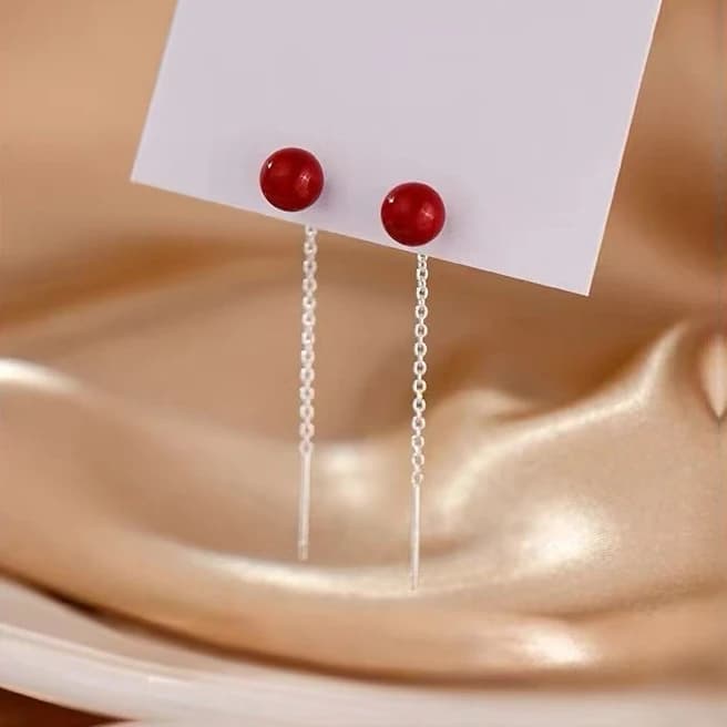 PONYKISS – boucles d'oreilles minimalistes en perles rouges pour femmes, couleur argent, bijoux clas