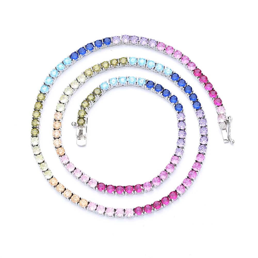 YLMyself – collier de Tennis en argent Sterling 925, pavé de Zircon arc-en-ciel de 3mm, 16-18 pouces