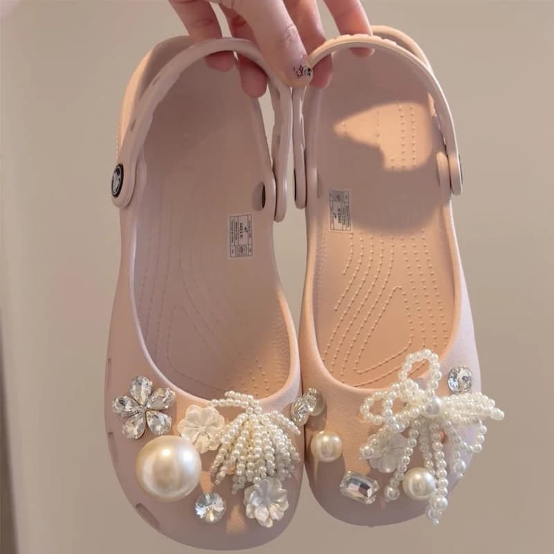 Ensemble de breloques pour chaussures en strass, décorations florales en perles et cristaux, accesso