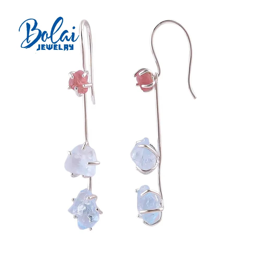 Boucle d'oreille faite à la main avec spinelle naturelle, aigue-marine brésilienne, pierres précieus
