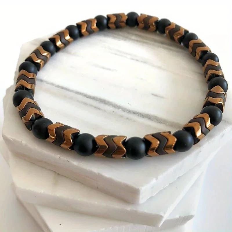 Bracelet en hématite noire pour homme, perlé, commandé