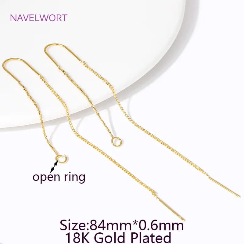 Boucles d'oreilles à long pompon plaqué or 18 carats, fil d'oreille en laiton, barre en U centrale e