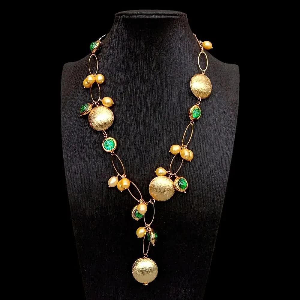 Y · YING – collier en forme de pièce de monnaie pour Femme, perle de riz de couleur dorée, verre de 
