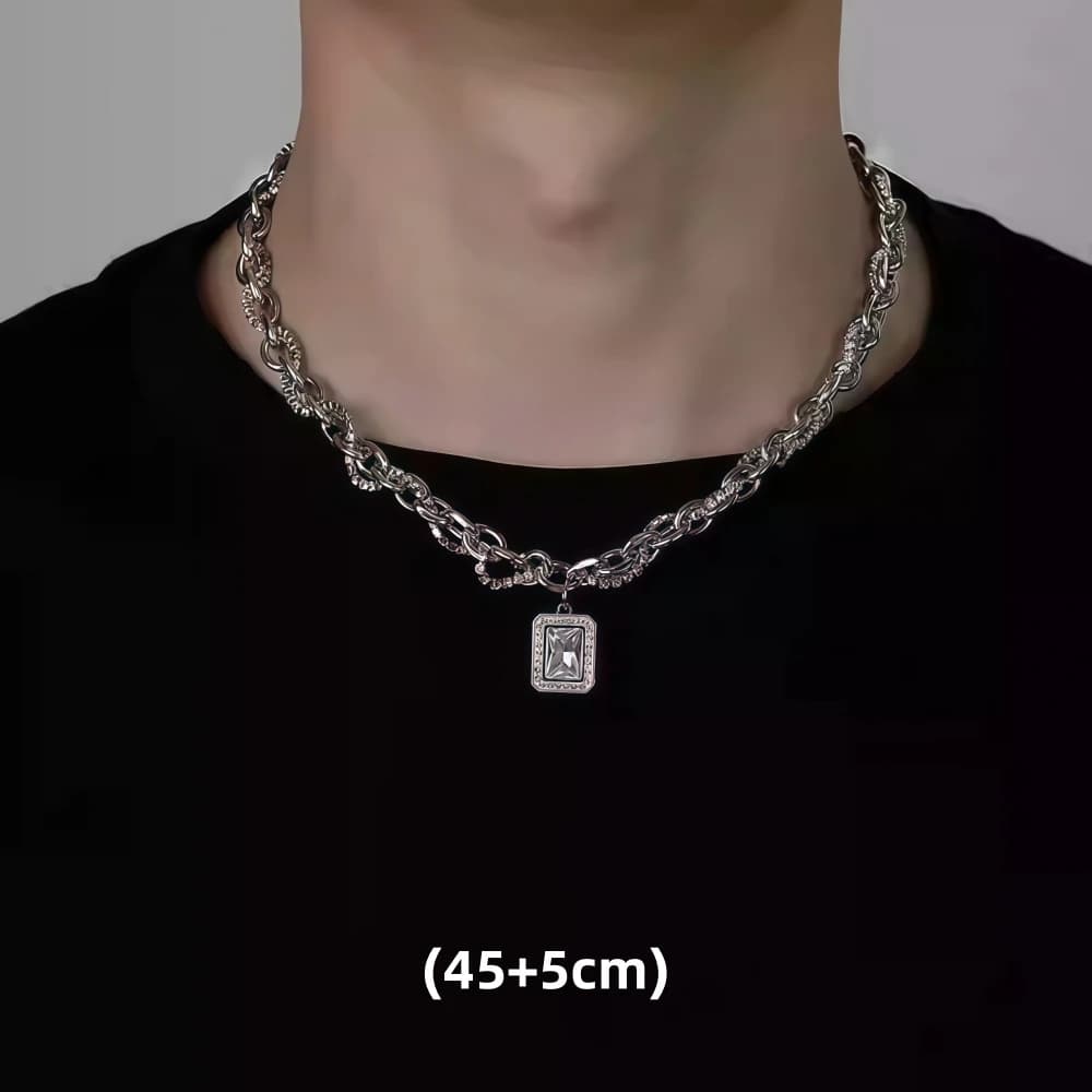 Collier pendentif bloc de zircone en acier titane pour homme et femme, chaîne de clavicule de luxe, 