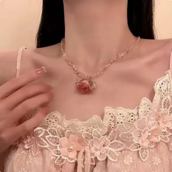 Collier de perles de fleurs de rose en cristal Eternal Beauty, collier ras du cou au design unique p