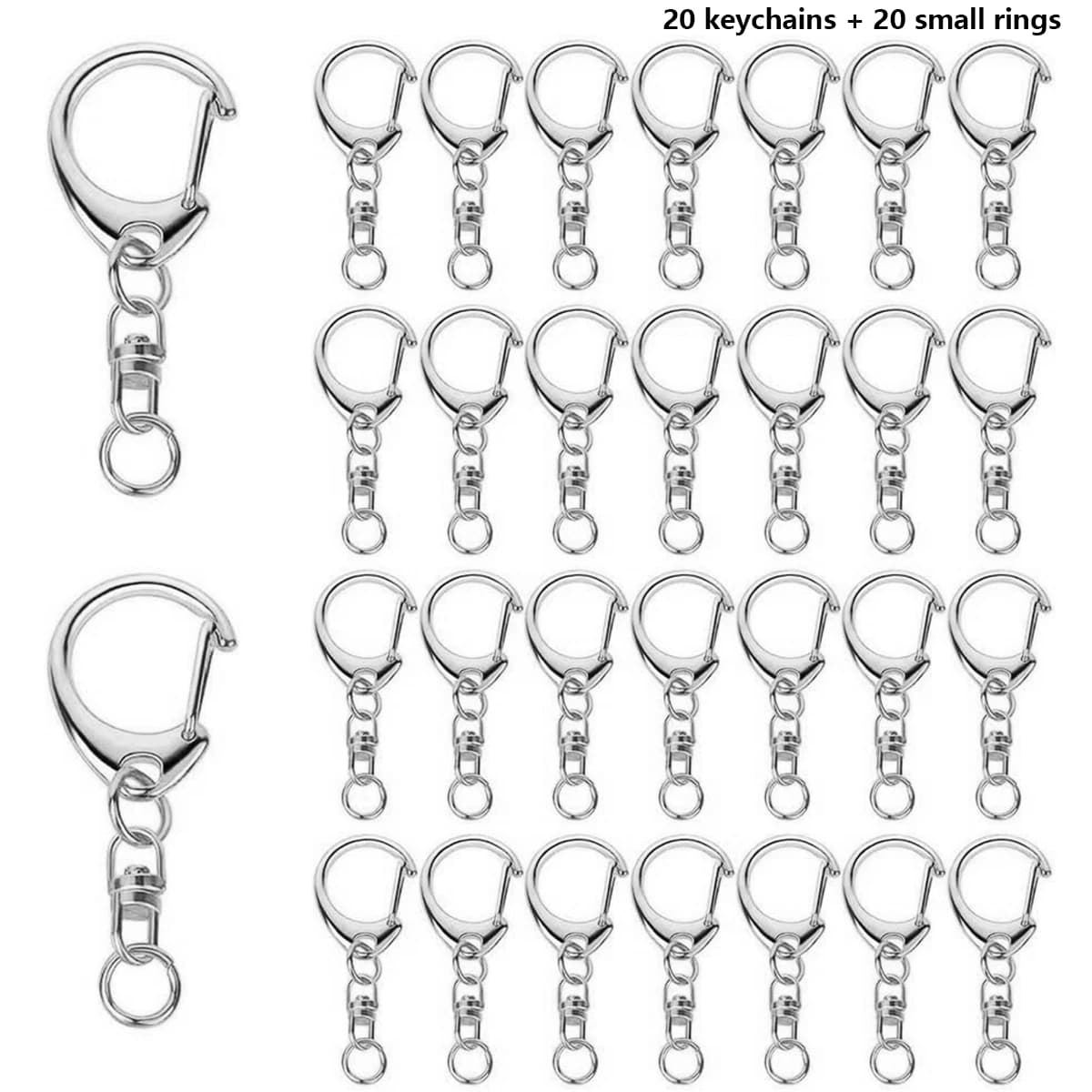 20 ensembles d'accessoires porte-clés en forme de C à dégagement rapide, 20 porte-clés et 20 petits 