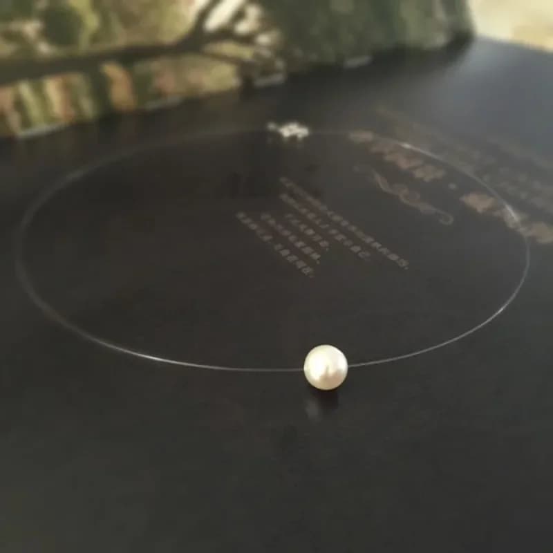 Collier de perles invisibles transparentes pour dames, tour de cou en perles rondes simples, pendent