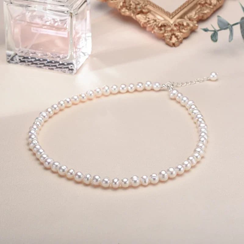 Collier de perles de culture d'eau douce 6-7mm, collier de vrais colliers de perles ras de cou, coll