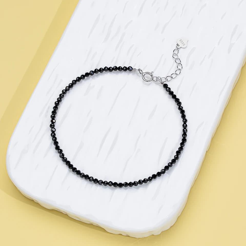 Bracelet de perles en pierre naturelle, chaîne à main, bijoux de luxe de 2MM avec Bracelet en argent