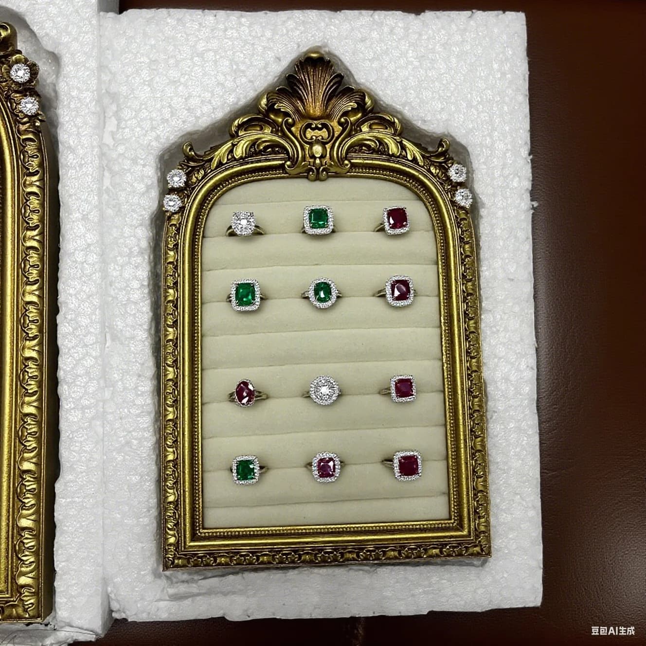Cadre d'affichage de bijoux en velours Antique, porte-anneau et boucles d'oreilles rembourré en pelu