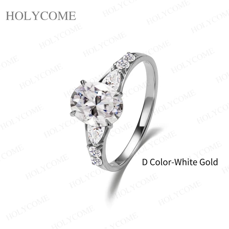 Bague en argent sterling 925 plaqué or 18 carats avec moissanite taille ovale/poire/ronde couleur D/