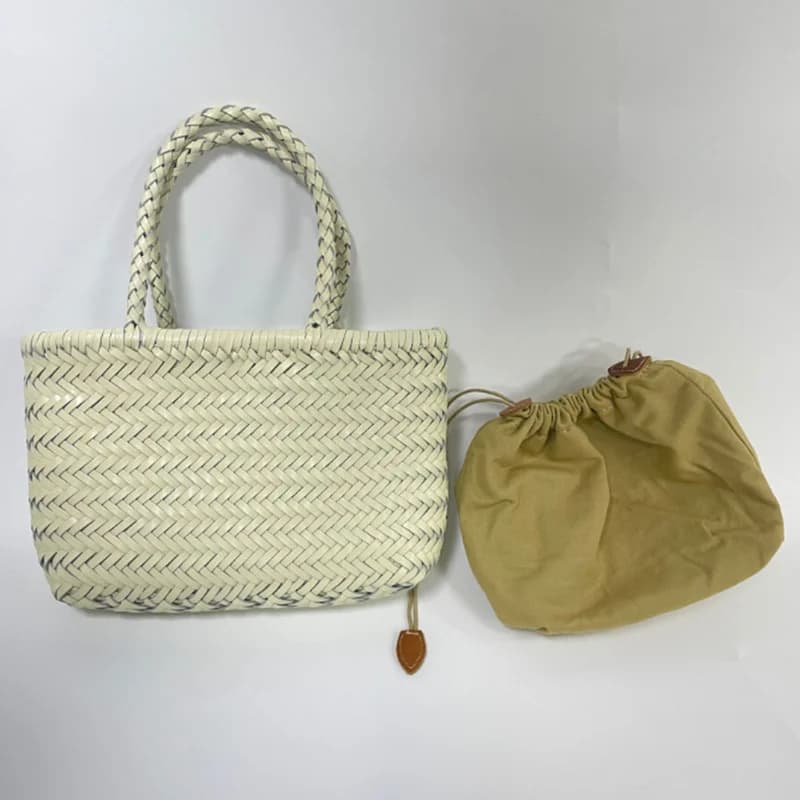 Sac à main en cuir véritable tressé à la main, style rétro, sac seau féminin avec poches en coton, s