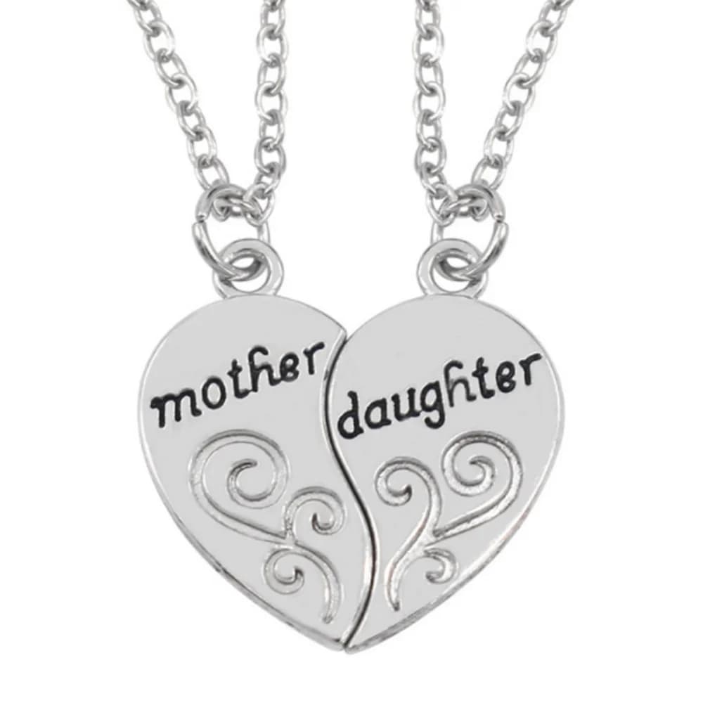 Collier puzzle en forme de cœur simple et élégant en argent antique, style tendance pour mère et fil