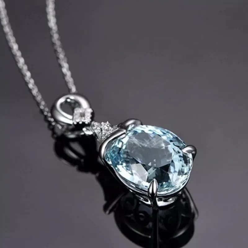 Collier pendentif goutte d'eau en argent sterling 925 pour femme, zircone cubique ovale bleu ciel fr