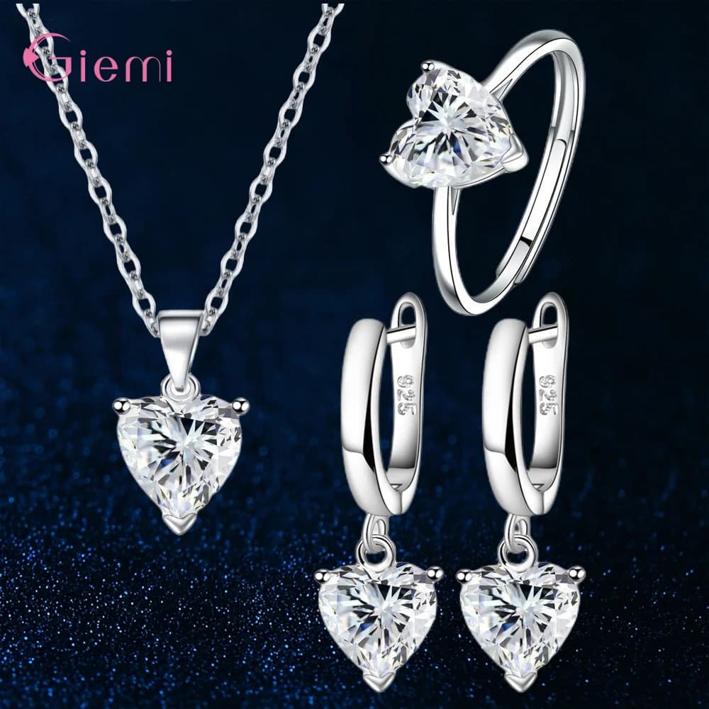 Ensemble de bijoux en argent 925, haut à la mode, cadeaux en cristal brillant, costume pour femmes e