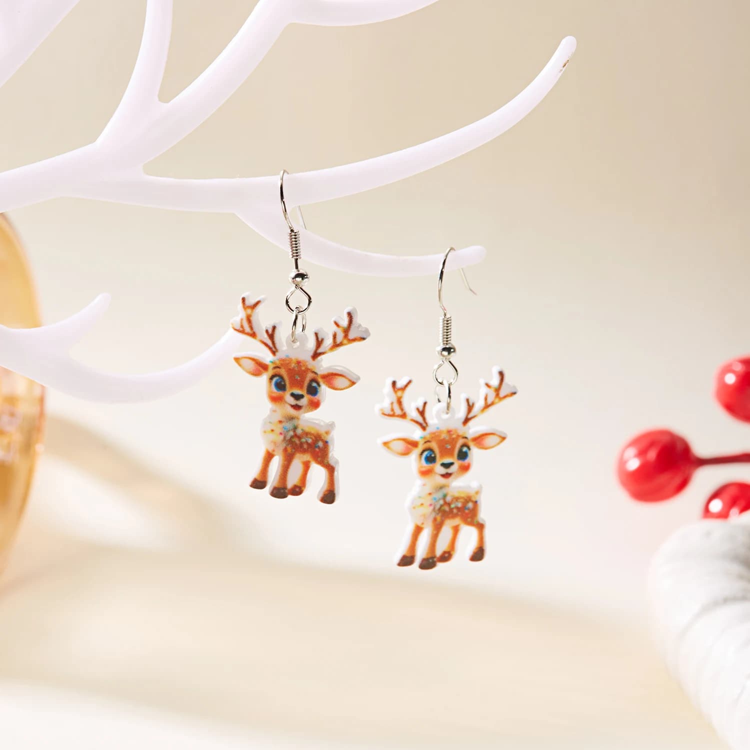 Charmantes boucles d'oreilles en alliage de renne de noël pour femmes, boucles d'oreilles pendantes 