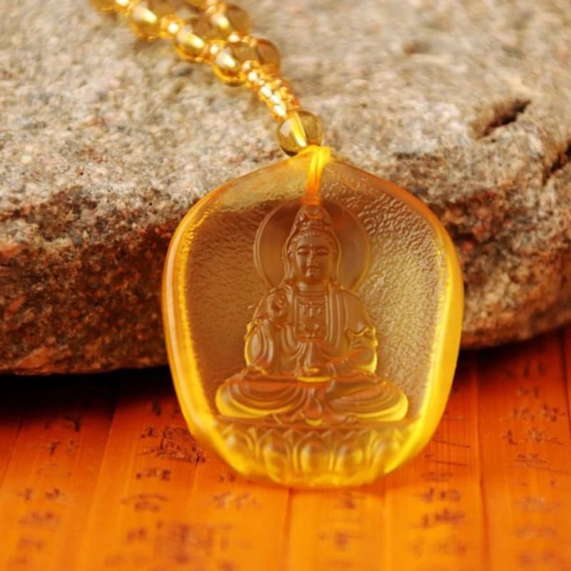 Collier bouddhiste fait à la main, perles de pierre Mala, pendentif Statue de Bouddha, déclaration b