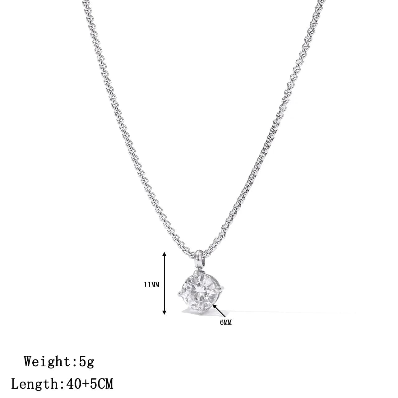 Collier pendentif solitaire en acier inoxydable – Bijoux minimalistes incrustés de cristal doré/arge