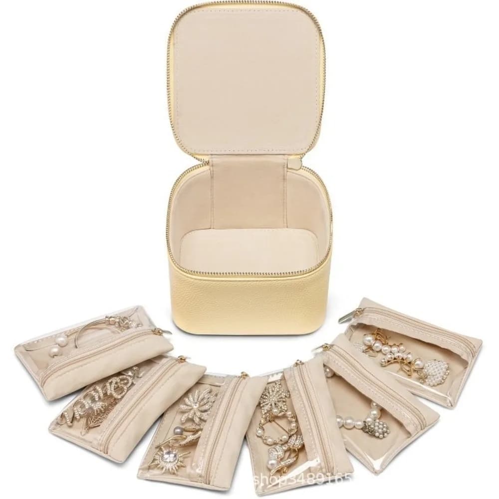 Boîte à bijoux de voyage Portable, étui à bijoux en cuir PU de grande capacité avec 6/12 petites poc