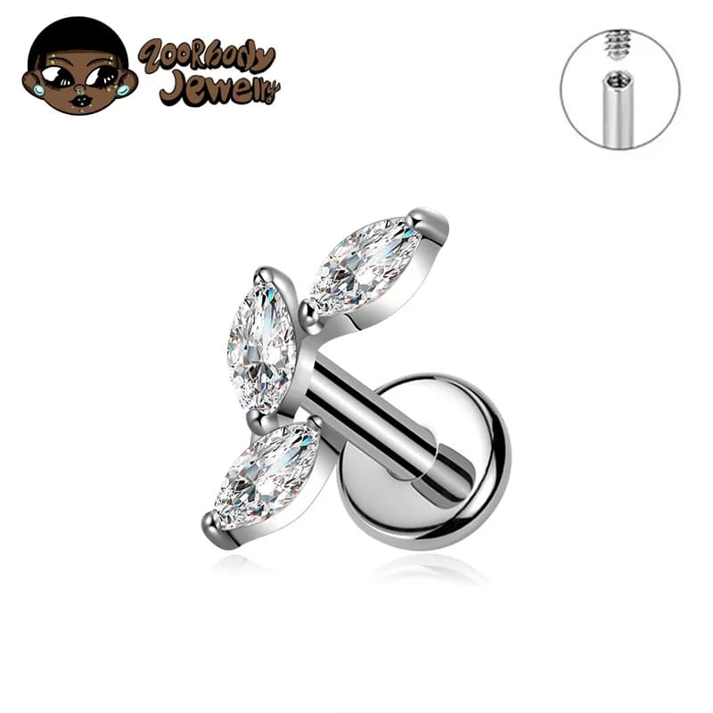 Piercing en Titane ASTM F136 Triple Marquise pour Labret, Conch, Stud, Cluster, Climber, Cartilage, 