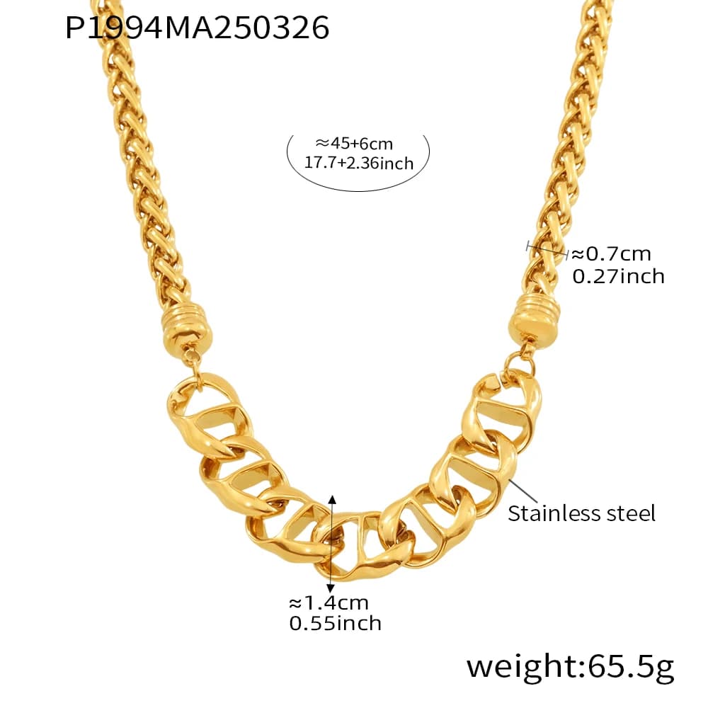 Collier en acier inoxydable plaqué or, étanche, pour femmes, chaîne à maillons tricotés, bijoux de l