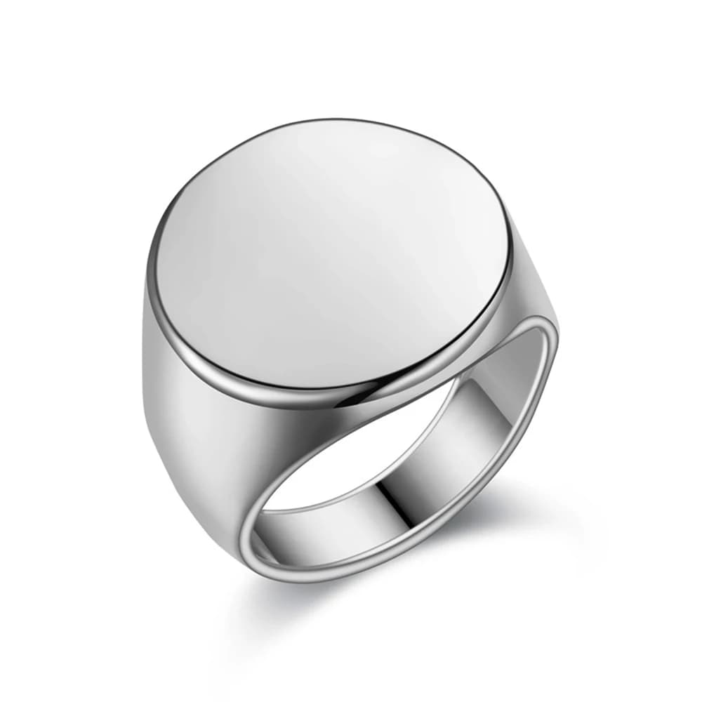 Bague chevalière personnalisée avec nom gravé, Logo, bijoux ronds en acier inoxydable pour hommes, p