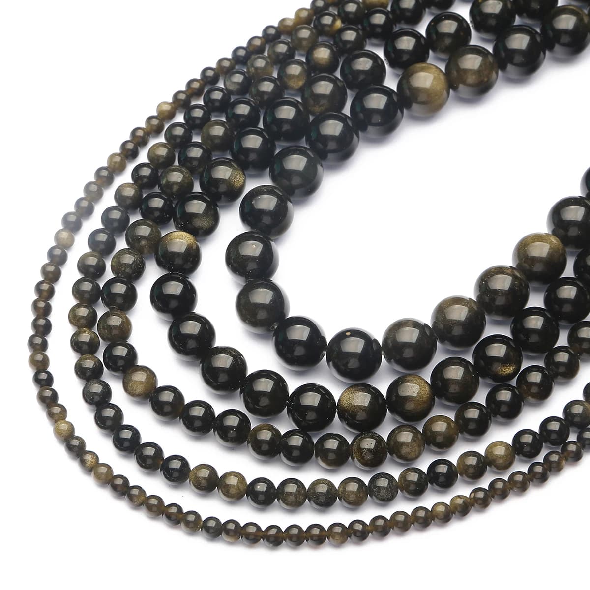 Perles rondes en obsidienne dorée naturelle, pour la fabrication de bijoux, bracelets et colliers DI